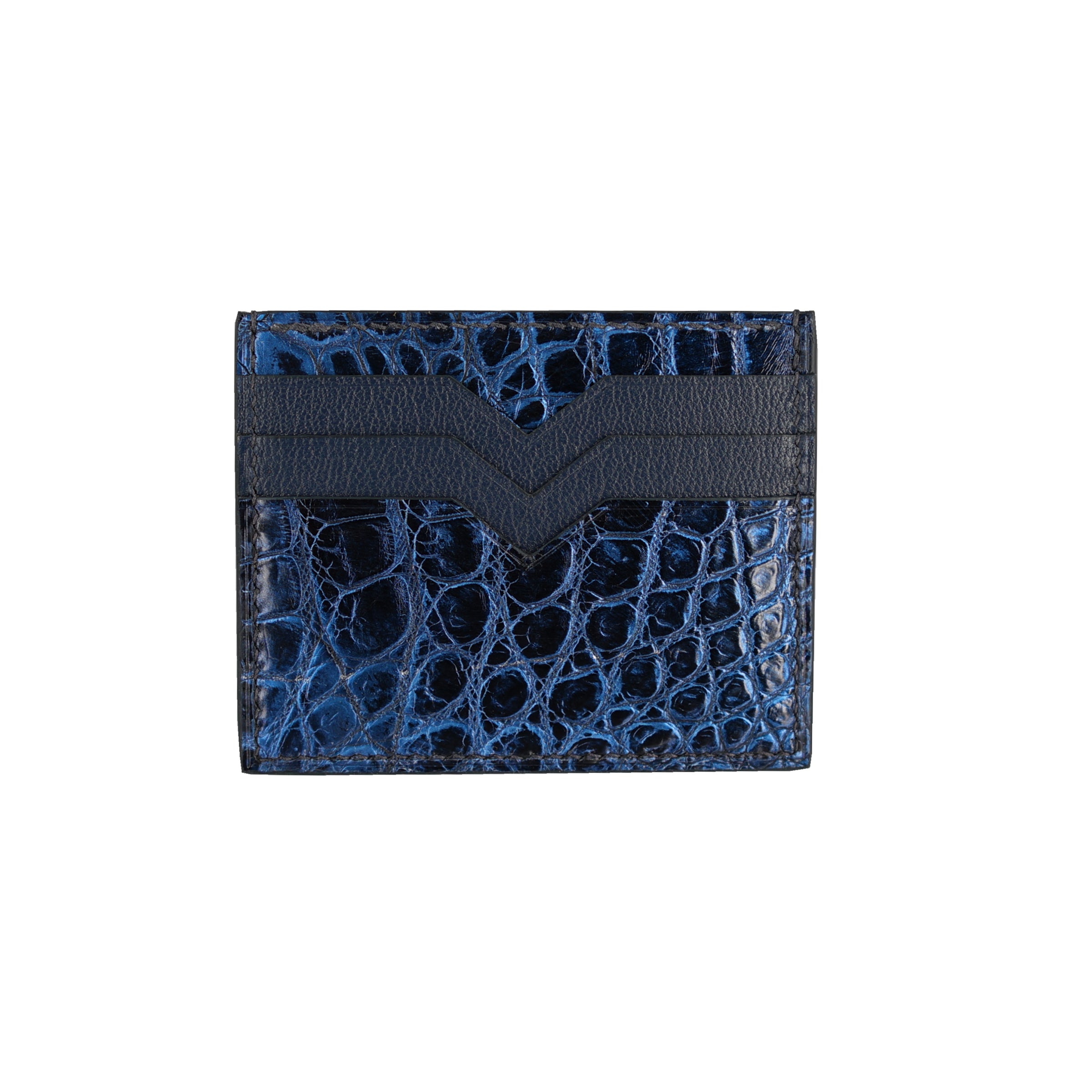 High-end Nile crocodile leather short clip high-end genuine leather wallet blue tear color wallet