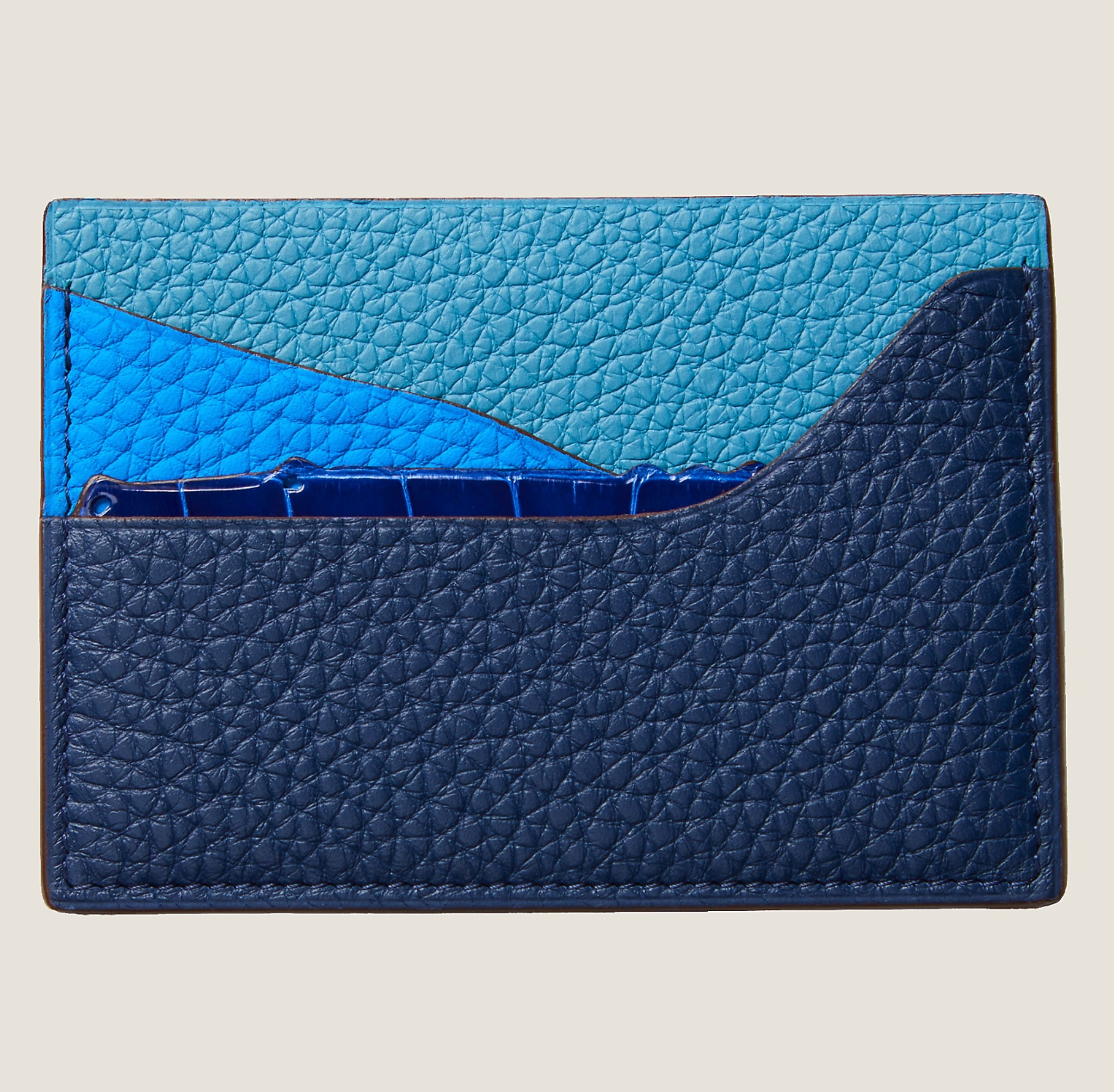 High-end Nile crocodile leather short clip high-end genuine leather wallet blue tear color wallet