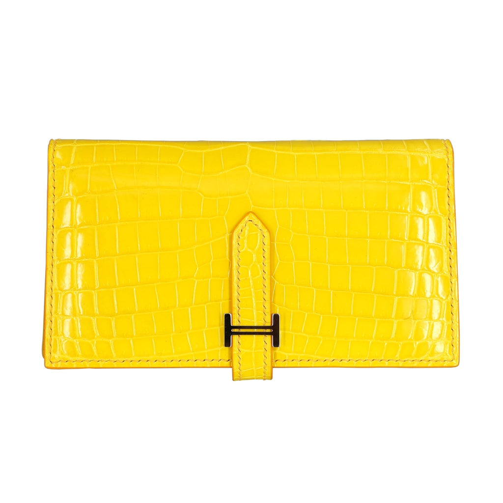 皮夾尼羅鱷魚皮愛馬仕款長夾瑪瑙石拋光黃色- FOBO CROCODILE