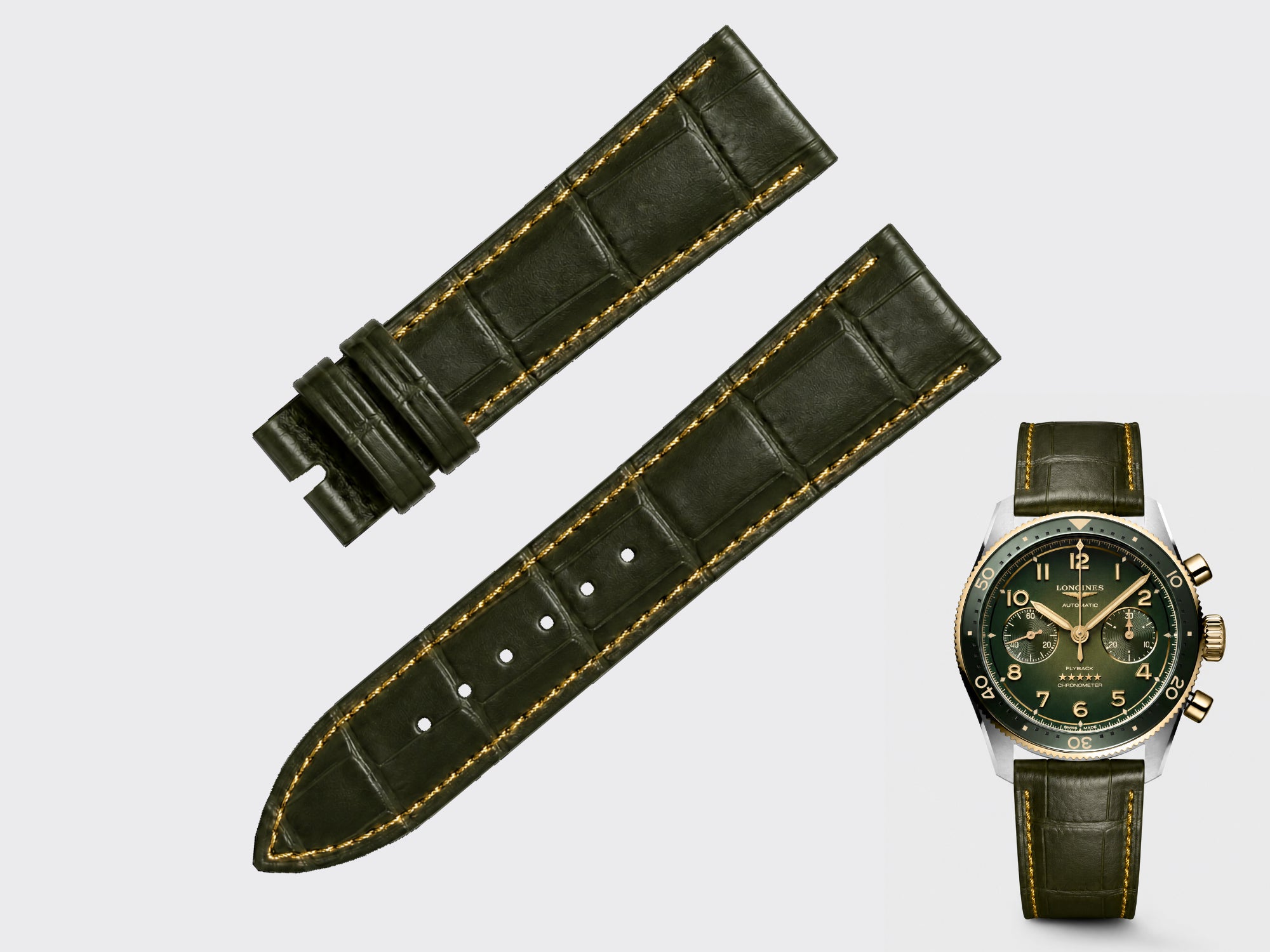 watch strap [FOBO Caiman crocodile leather strap] luxurious texture, showing taste