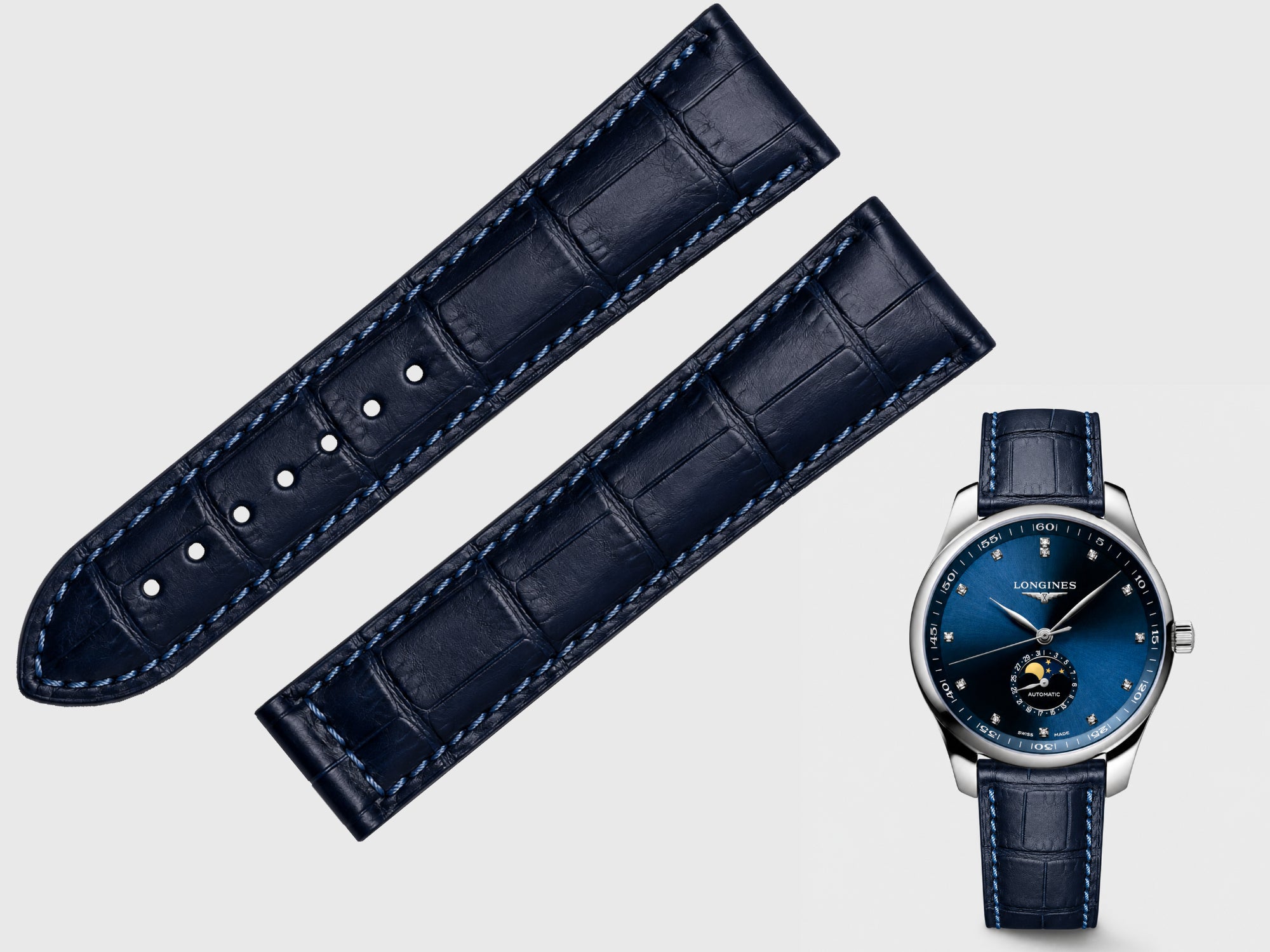 Longines 浪琴巨擘系列月相錶專用代用錶帶｜頂級尼羅鱷魚皮款（可微調錶扣/蝴蝶扣）