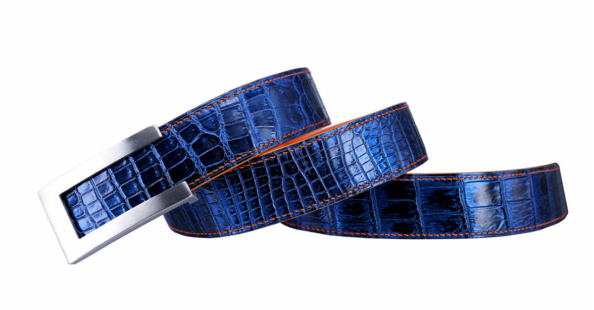 Nile crocodile leather jeans belt - the ultimate charm of starry sky blue