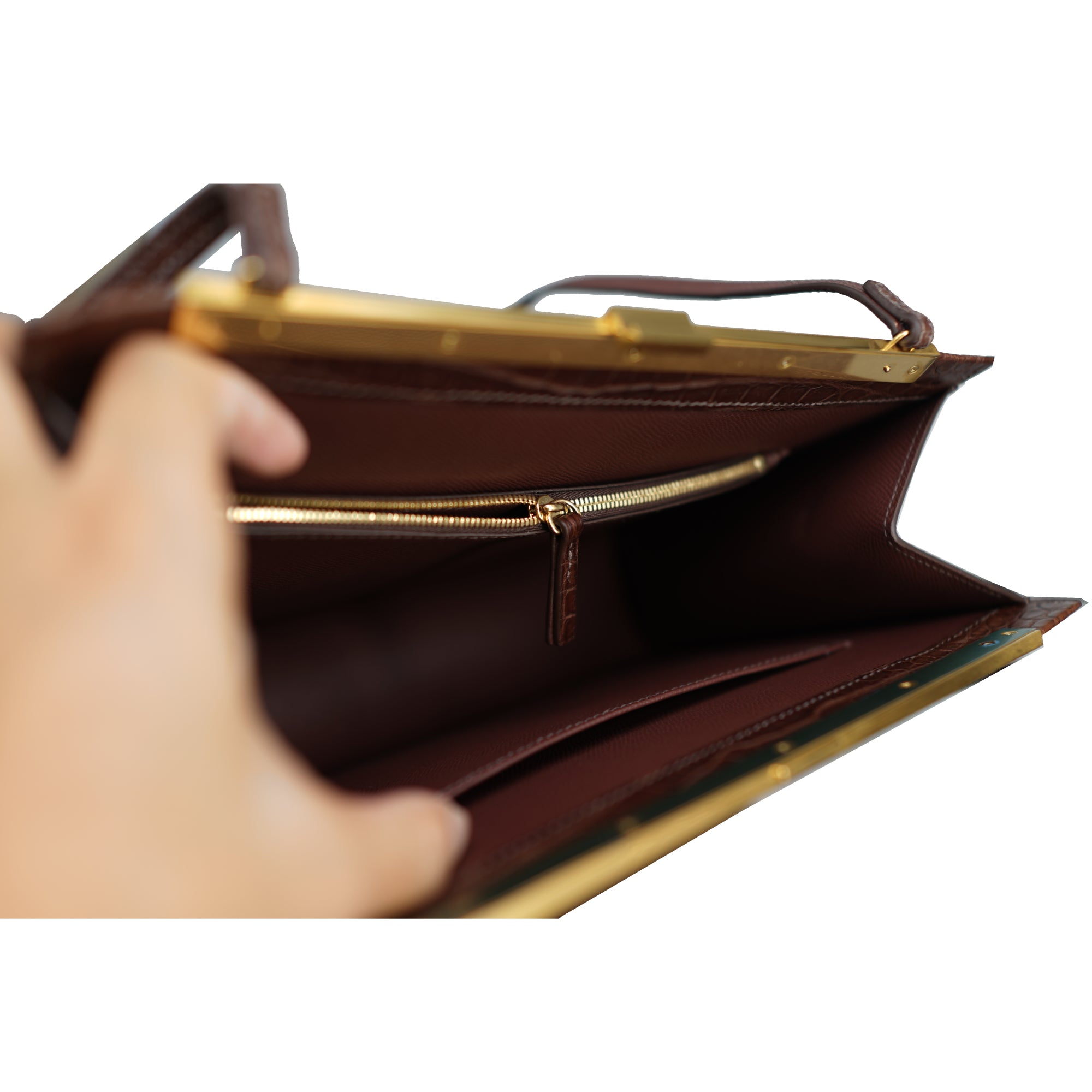 亞光咖色尼羅鱷魚皮口金包｜極簡 Clasp 風格 手工訂製優雅肩背包｜FOBO