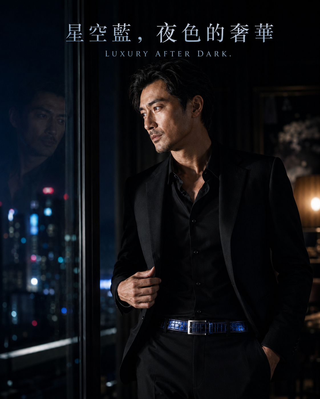 Nile crocodile leather jeans belt - the ultimate charm of starry sky blue