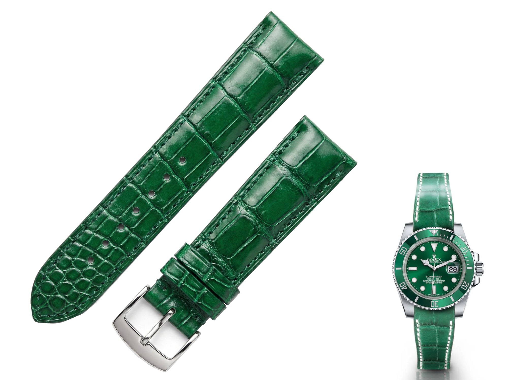watch strap [FOBO Caiman crocodile leather strap] luxurious texture, showing taste