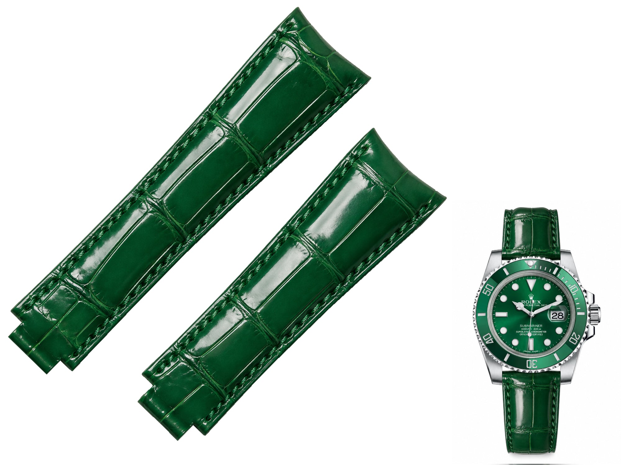 watch strap [FOBO Caiman crocodile leather strap] luxurious texture, showing taste