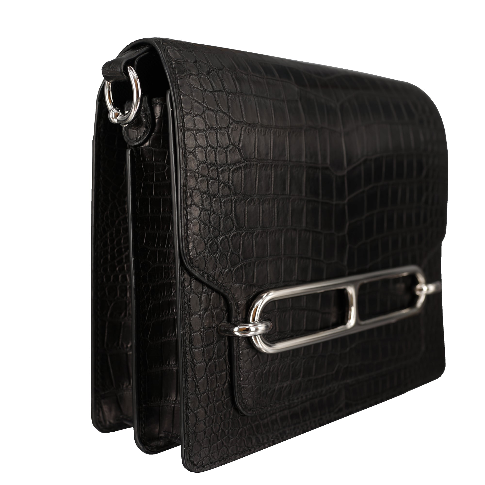 啞光黑灣鱷魚皮肩背包｜Roulis風格 豬鼻子包 靜奢輪廓之作