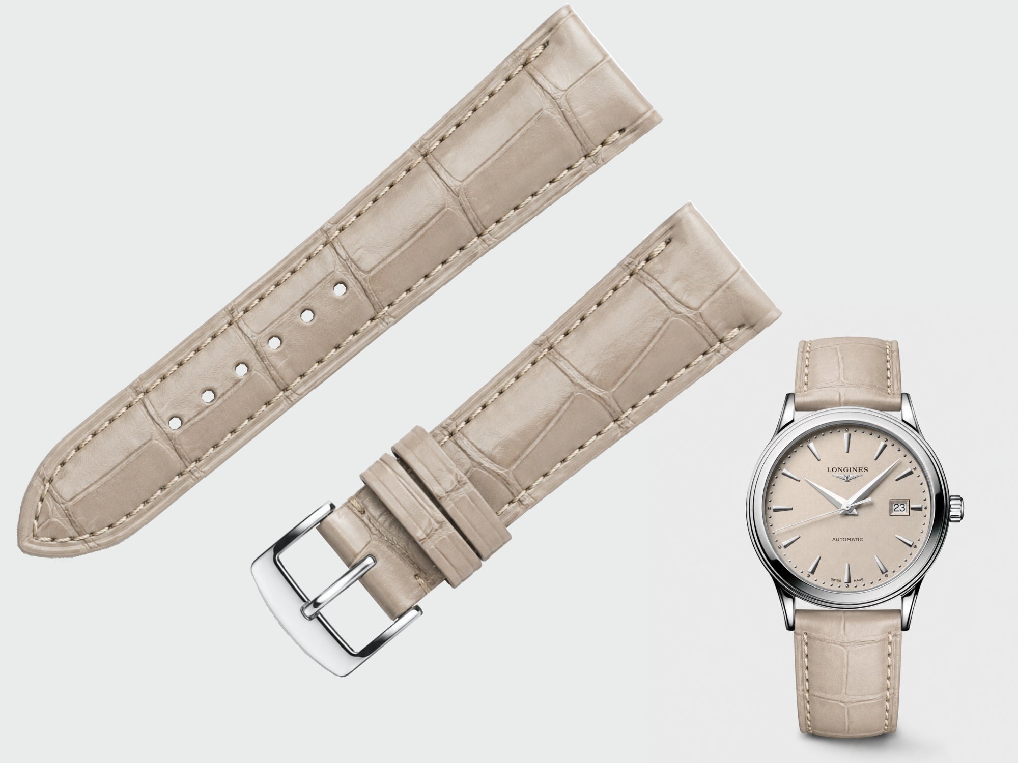 watch strap [FOBO Caiman crocodile leather strap] luxurious texture, showing taste