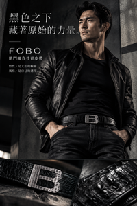 【FOBO】凱門鱷魚真骨脊男士皮帶 3.8cm｜經典霧黑真鱷魚皮帶・台灣製作