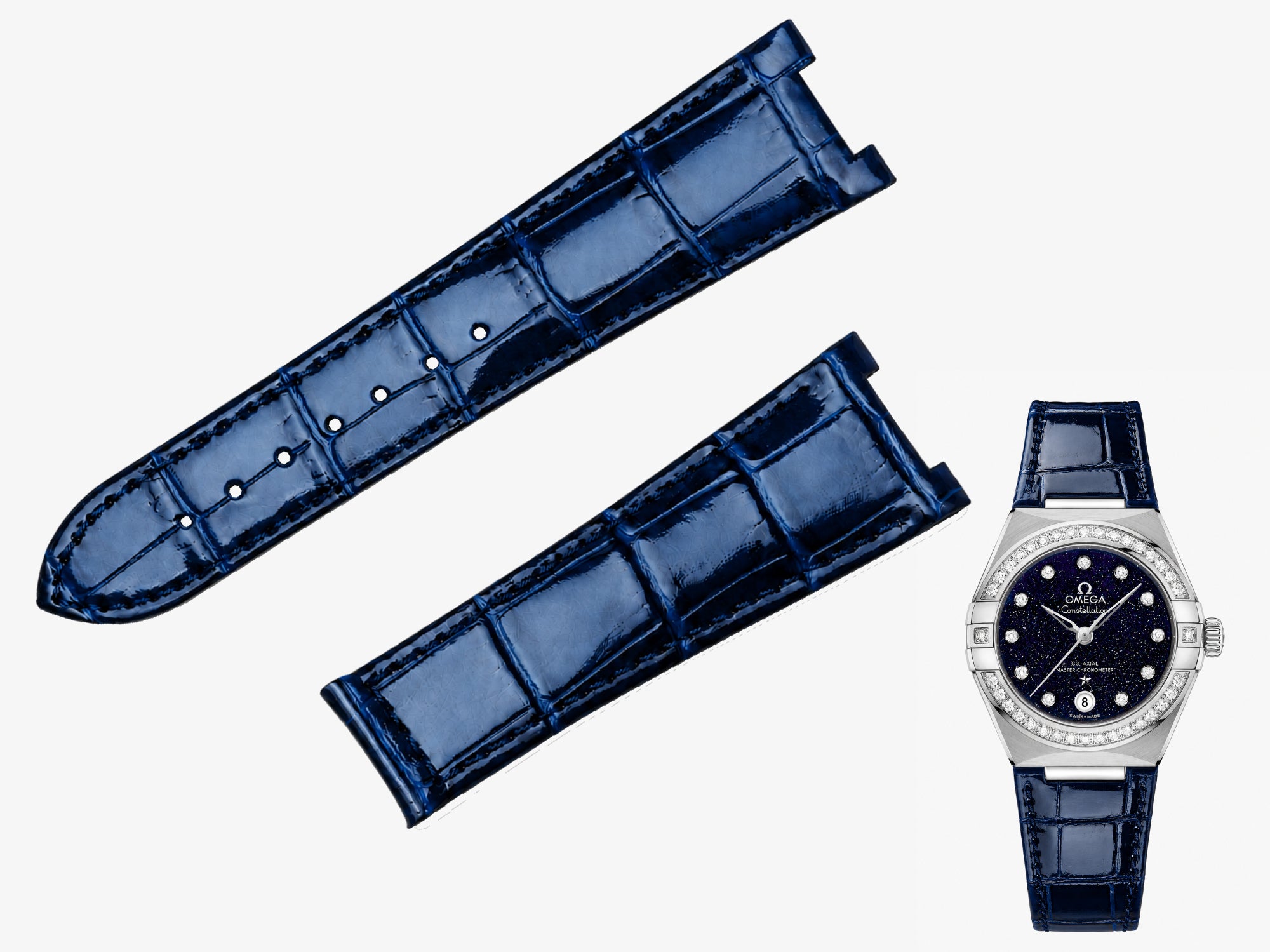 watch strap [FOBO Caiman crocodile leather strap] luxurious texture, showing taste