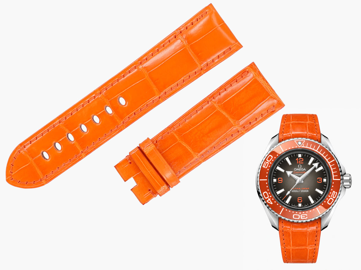Bracelet sur mesure en cuir d'alligator du Nil orange poli en agate - L'union parfaite du luxe et du raffinement