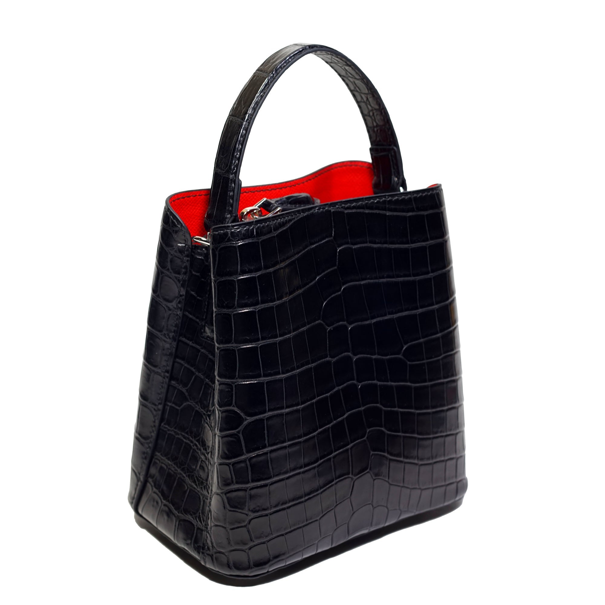 Girls bag black crocodile leather contrast bucket bag FOBO CROCODILE